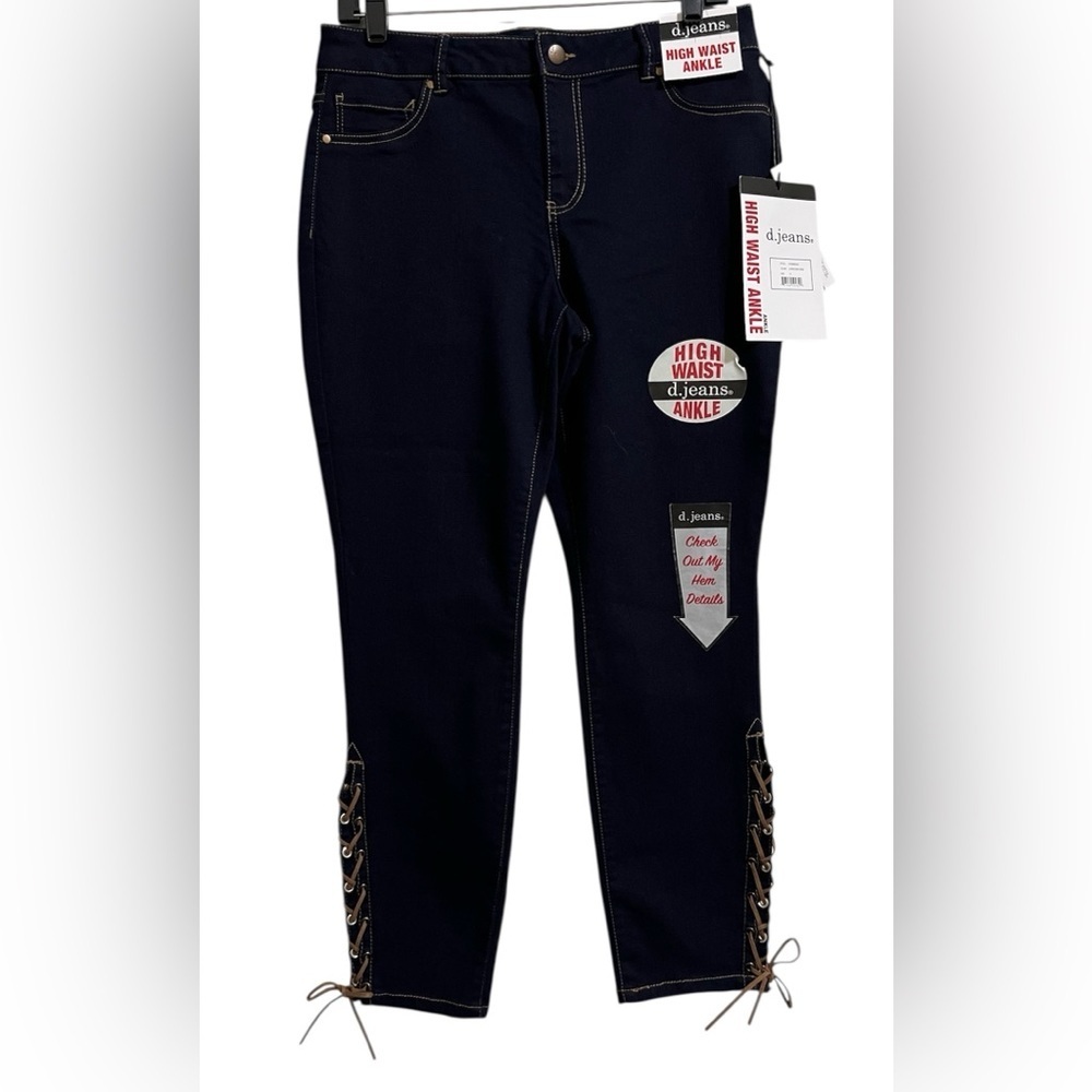 NWT D. Jeans Women's High Rise Ankle Jeans Dark Blue Wash Lace Up Leg 12